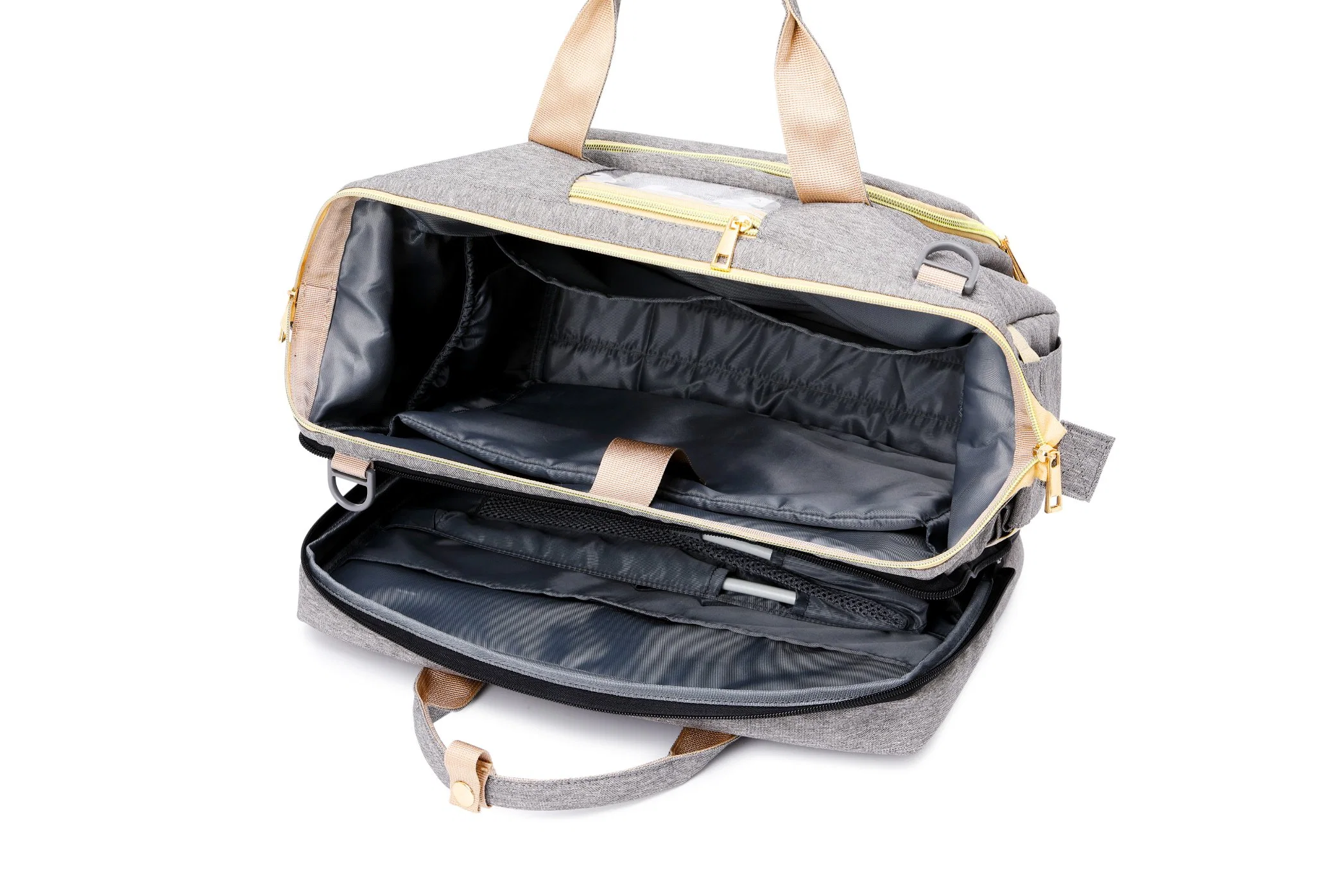 New Style Fashion Big Capacity Waterproof Multifunctional Casual Baby Folding Bed Mummy Messenger Diaper Bag (CY3637)