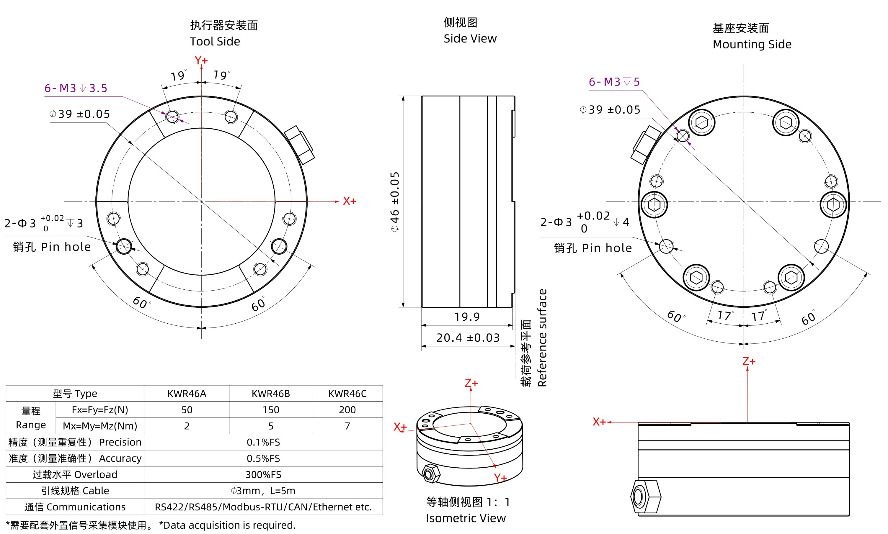 Sensor de par de fuerza hexagonal de grado superior para control de robot