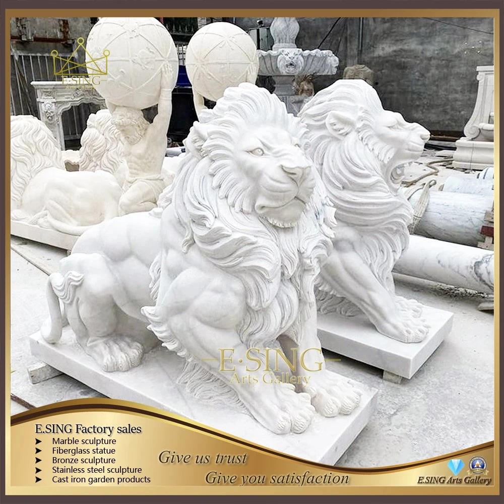 Outdoor Dekoration Hand Geschnitzte Tiere Skulptur White Marble Lion Statuen