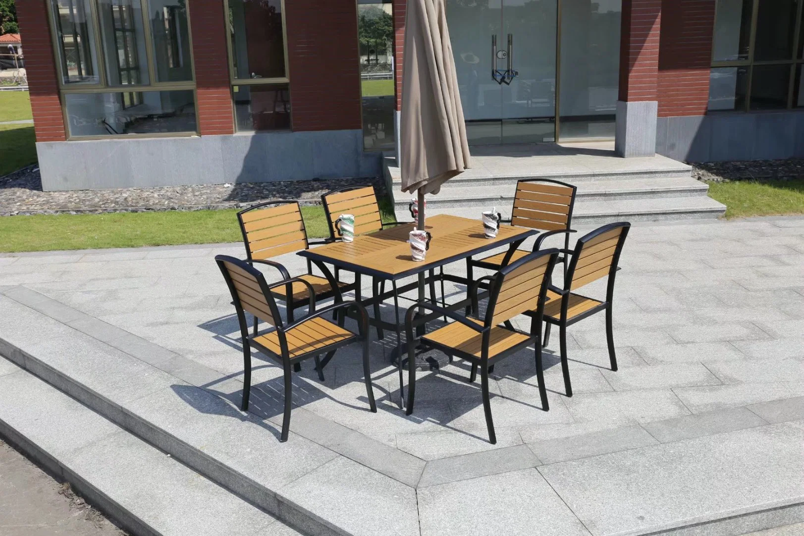 Hot Selling Plastic Wood Chairs Garden Furniture Outdoor Patio Furniture Aluminum Garden Table Chair Set Patio Dining Set