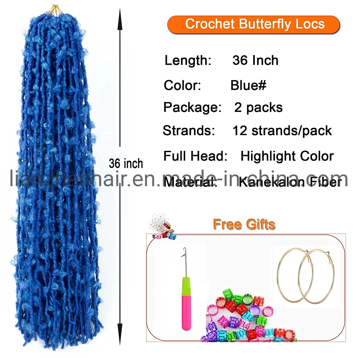 Butterfly Locs Synthetic Crochet Hair 36 Inch Pre Looped Blue Crochet Butterfly Locs Hair