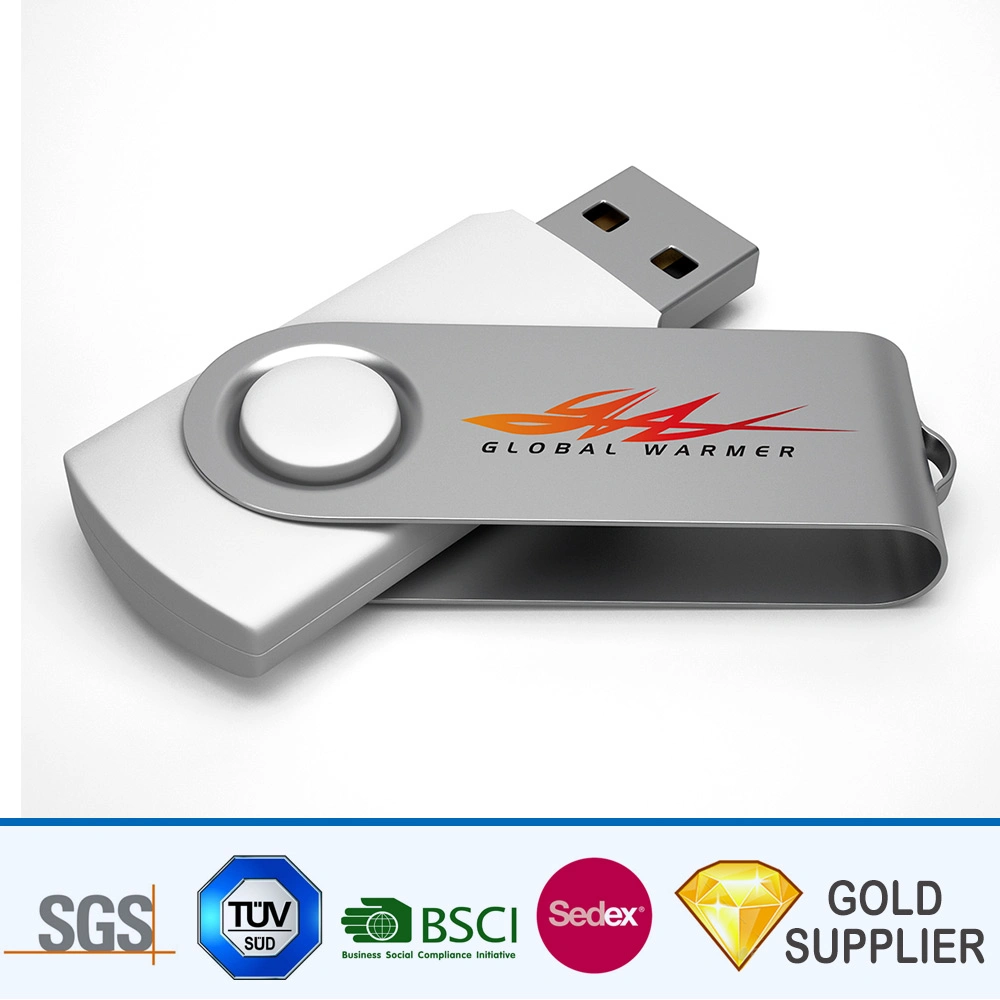 Personalizado de alta calidad de aleación de metal blanco logotipo impreso Pen Drive unidad Flash USB giratorio Teléfono stick de memoria Flash para regalo de promoción de discos U