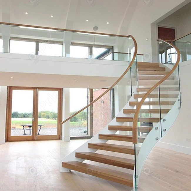 Brass Handrails for Curved Staircases Curved Staircase in Marble/Glass Trend Great Quality