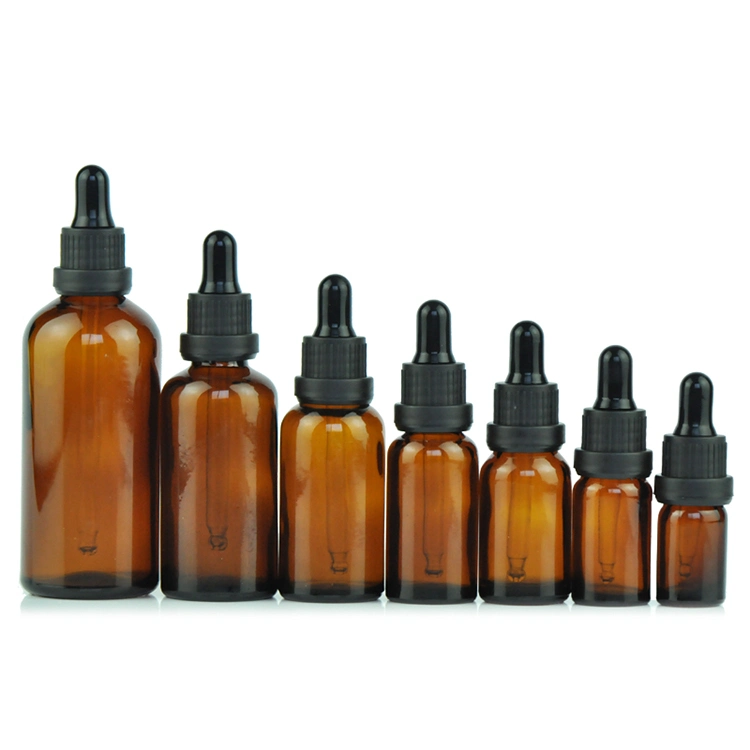 Wholesale/Supplier 5ml 10ml 15ml 20ml 30ml 50ml 100ml Amber Glass Essential Oil Bottles with Plastic Tamper Evident Caps and Drip Plugs