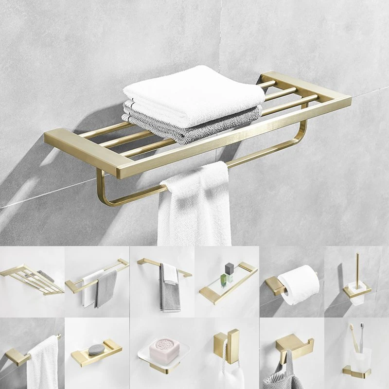 Wall Mounted Square Golden Stainless Steel Bathroom Towel Holder Towel Shelf Bathroom Towel Rack