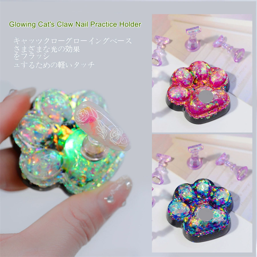 Cross-Border New Nail Art Cat Claw Lamp Luminous Aurora Practice Nail Plate Display Base Nail Tray Palette