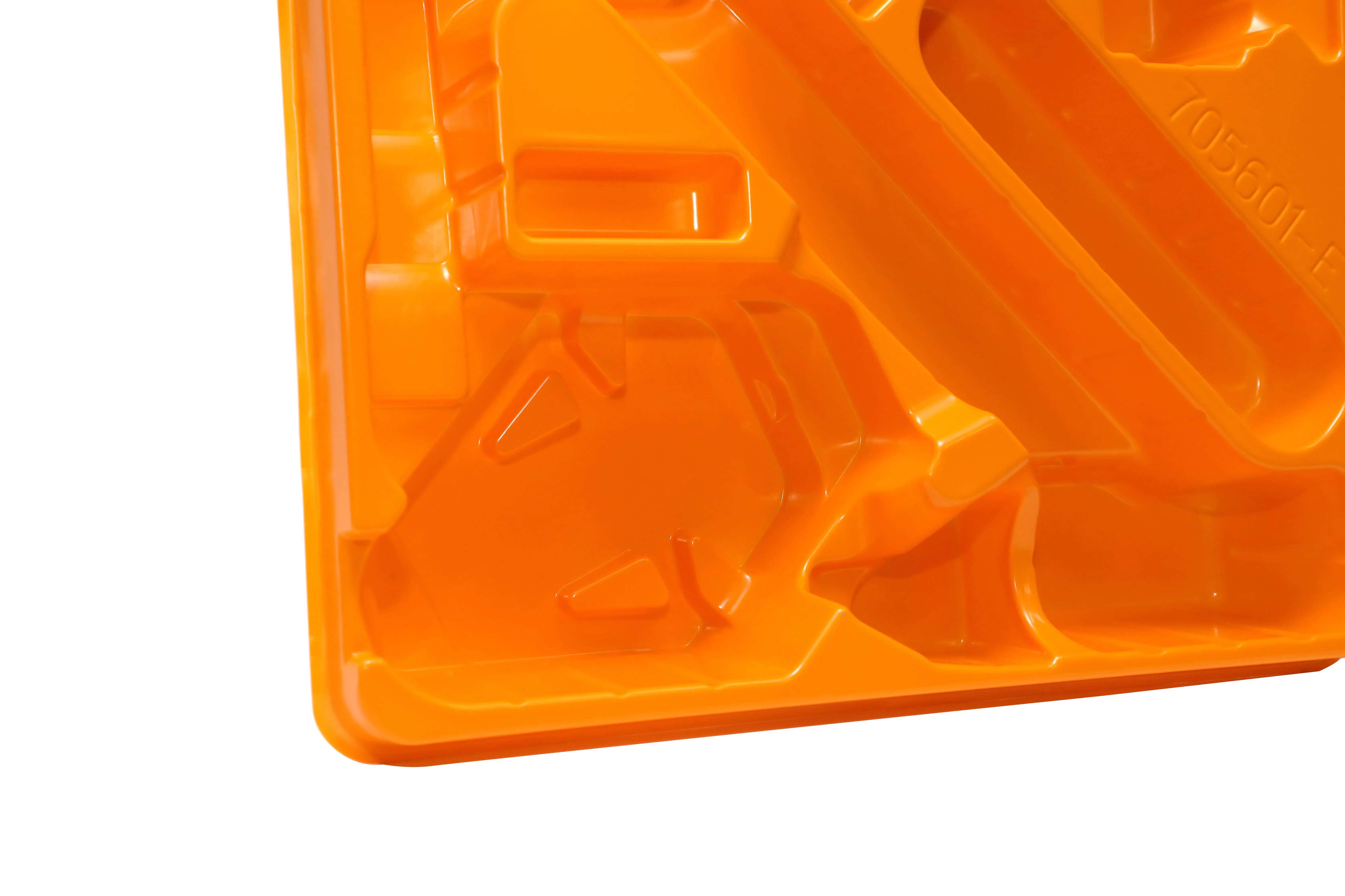 Plateau de thermoformage en plastique orange PS sur mesure pour l'emballage de transport de produits.