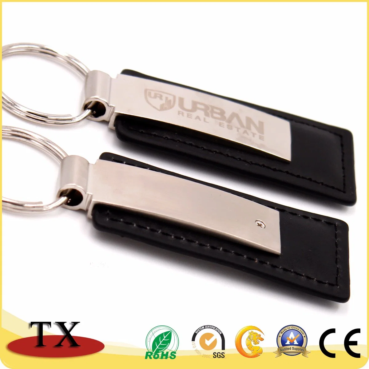 Special Metal Leather Key Chain with Metal Clip and Pen