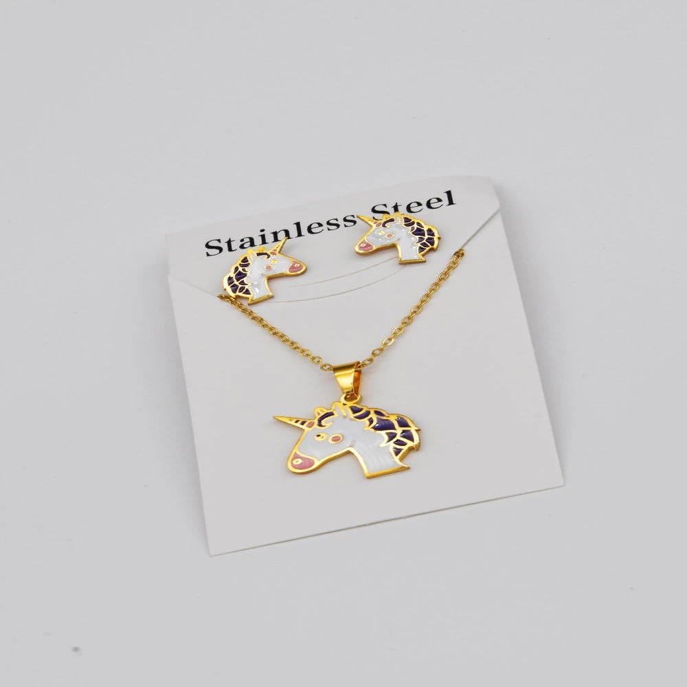 2023 Hot Sale Unicorns Pendant Necklace Earring Jewelry Set for Ladies