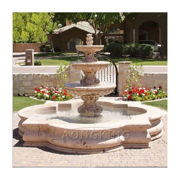 Decoración de jardín de esculturas de piedra de mármol rosa Claudy Fuente de agua