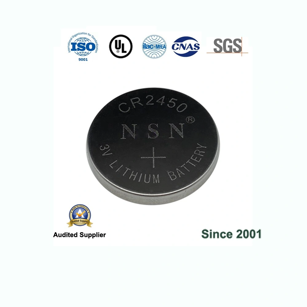 Nsn Cr2450 Primary 3V Lithium Button Cell Coin Battery for Remote Control, Scales, Calculator, Watch, Medical Instruments, Computer Motherboard.