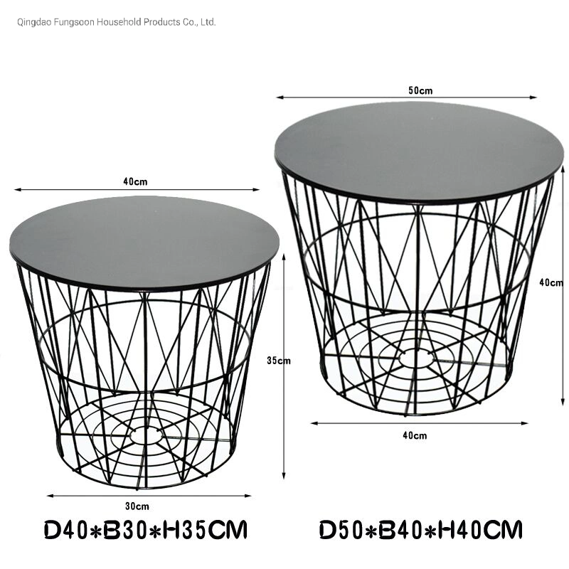 Modern Metal Iron Round Side Table with MDF Wood Cover