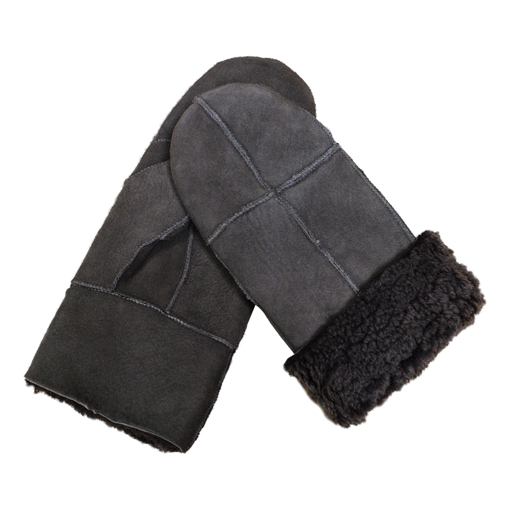 Lady Guantes de invierno Windproof Fur mitones forrados de piel auténtica Sheepskin Guantes de cuero