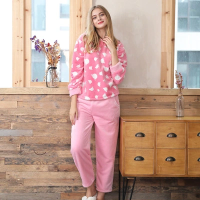 Women's Winter Polyester Soft Velour Printed Homewear Set 2 Piece Pajamas