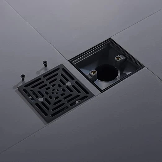 4 Inch Black Shower Drain Square Base with Adjustable Drain Flange Kit