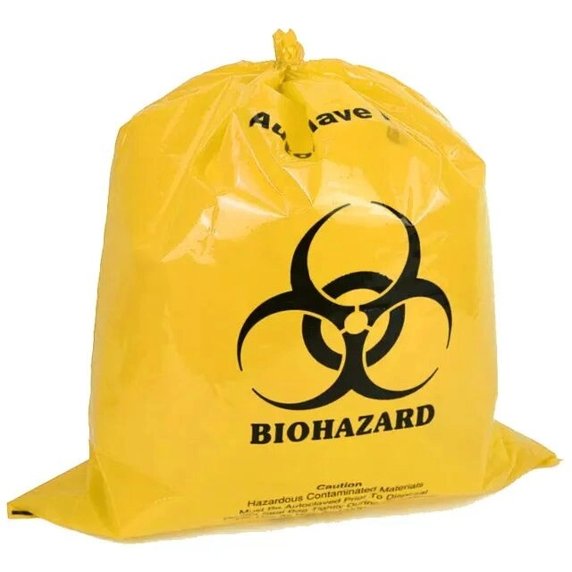 Desechable Lab Medical Flat Tipo 61X81cm o Tamaño personalizado Amarillo Bolsa de residuos de riesgo biológico esterilizable en autoclave