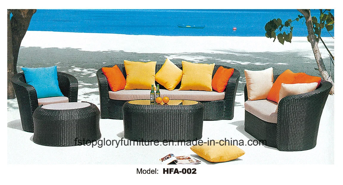 Iron Frame PE Rattan Leisure Outdoor Sofa Table Chaise Set Furniture