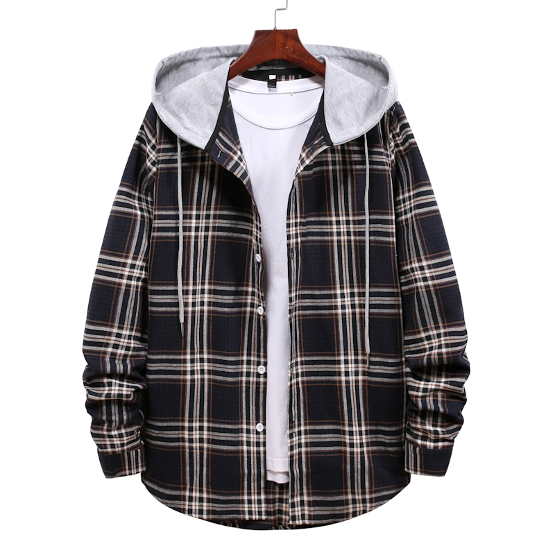 Hooded Men's Cloud Flannel Woven Shirt Lined Thin