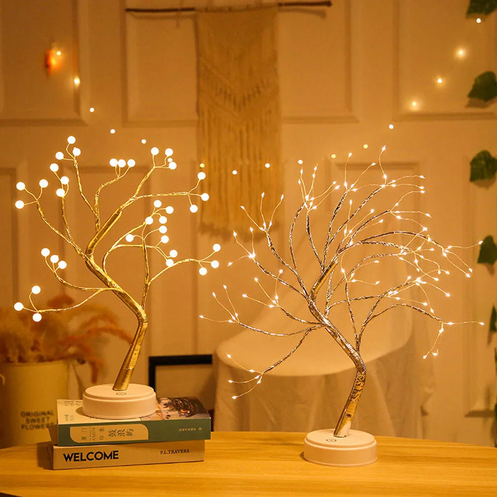 LED Copper Wire Shimmer Tree Light 108 LED 36 LED Pearl Battery USB Touch Switch Night Light Bonsai Tree Light Table Tree Lamp