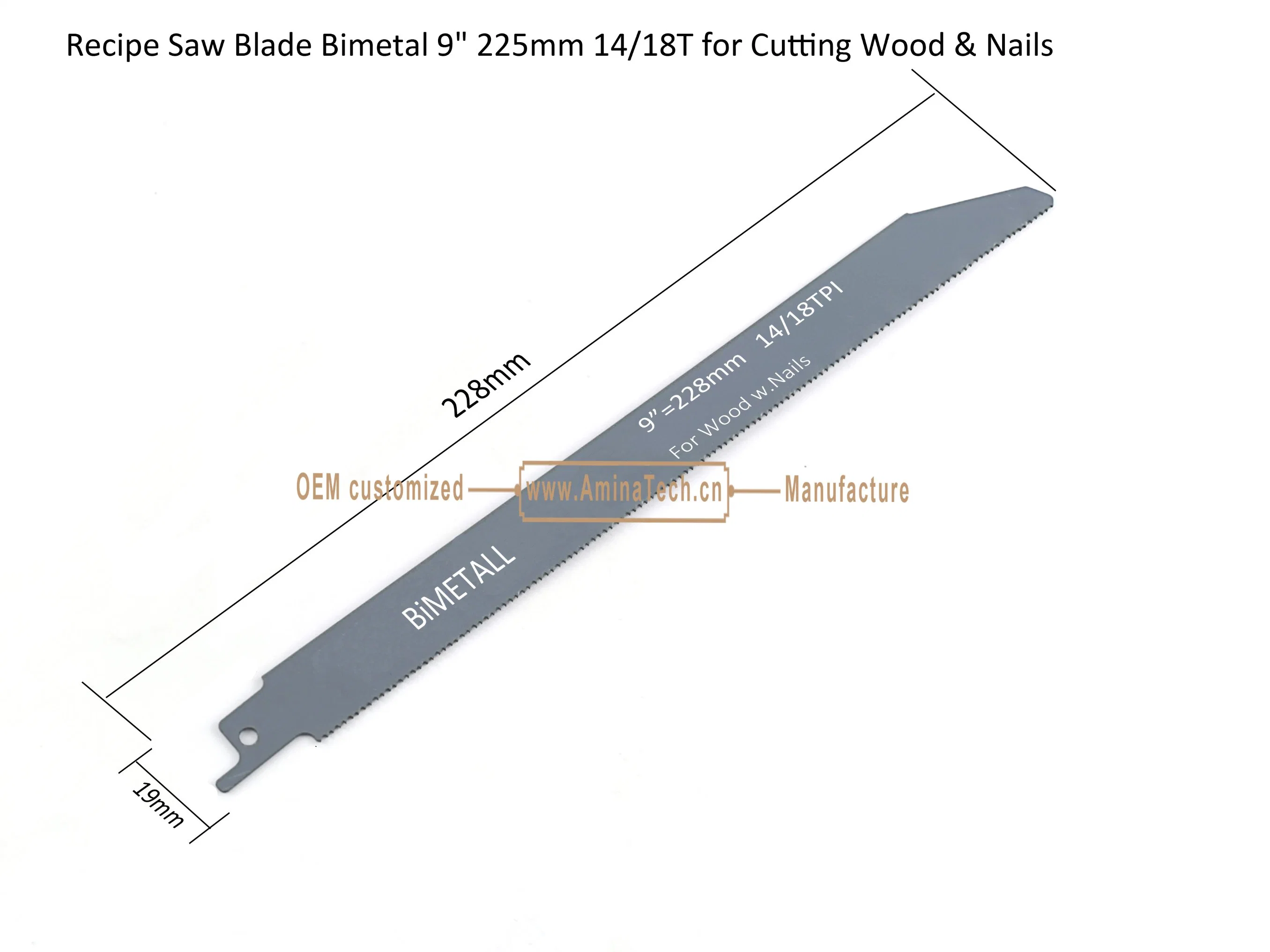 Recip Saw Blade Bimetal M42 8% cobalt Demolition for Cutting Steel Tube, Metal Sheet and Hard Wood Size:9"225mm14/18T