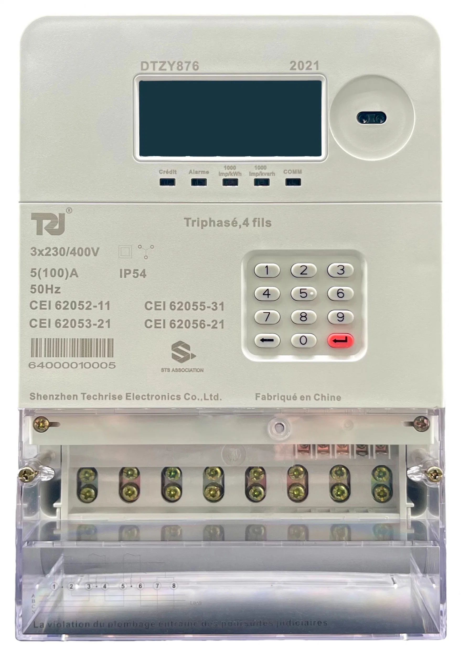 DTZY876 STS Pré-pagamento teclado trifásico de quatro fios dividido em duas fases Medidor de energia inteligente