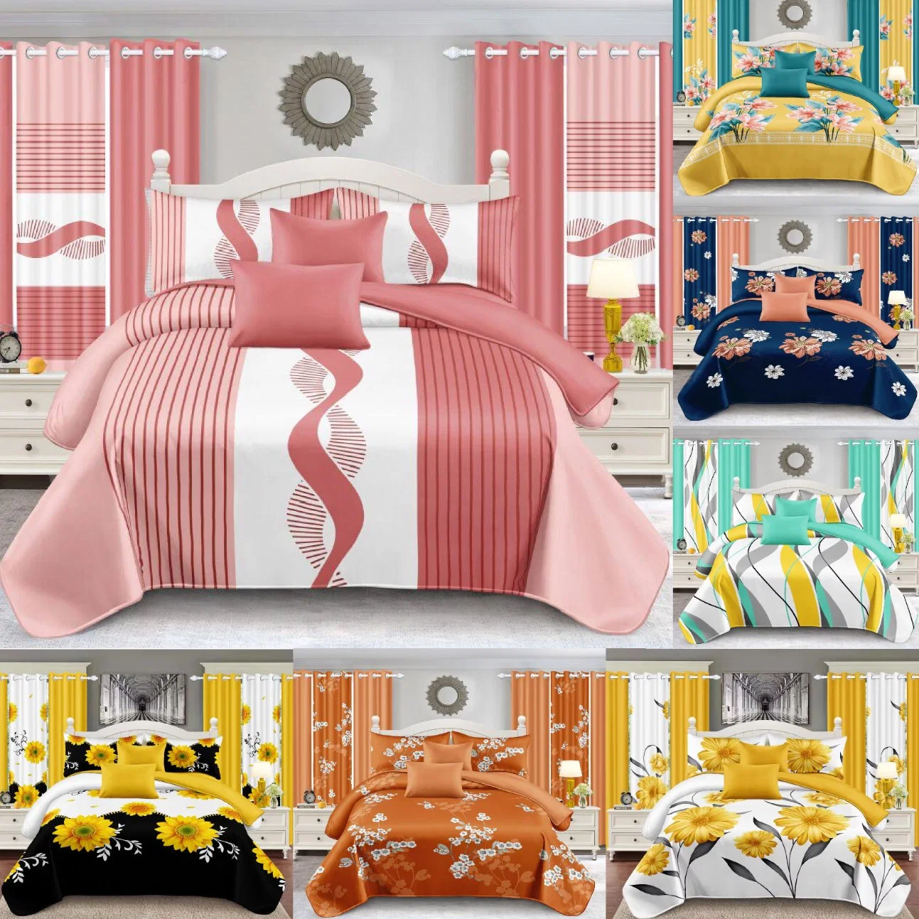 Premium Pink Polyester Bettdecke Bettlaken Spannbettlaken Farbig Startseite Textile Collection Queen Size Tröster bedruckte Bettwäsche Set für Nutzung Des Schlafzimmers