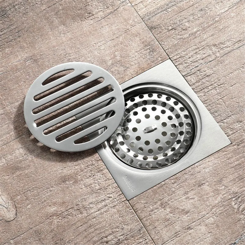 Acier inoxydable brossé de haute qualité des drains : Anti-Odor Core, un design moderne, salle de bains cuisine douche wc Drain de plancher, 100x100mm Taille