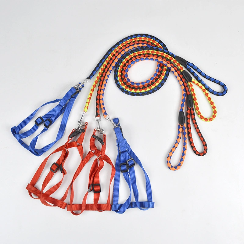 Double Color Nylon Rope Heavy Duty Dog Leash Collar Chain