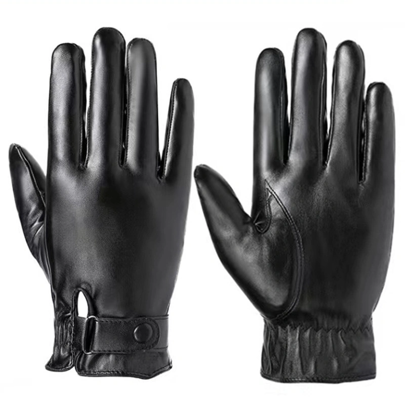 Black PU Leather Cool Fashion Man Women Adults Outdoor Sporting Wholesale/Supplier Custom Riding Motorcycle Thick Warm Winter Ski Snow Gloves with Velvet Fleece Lining