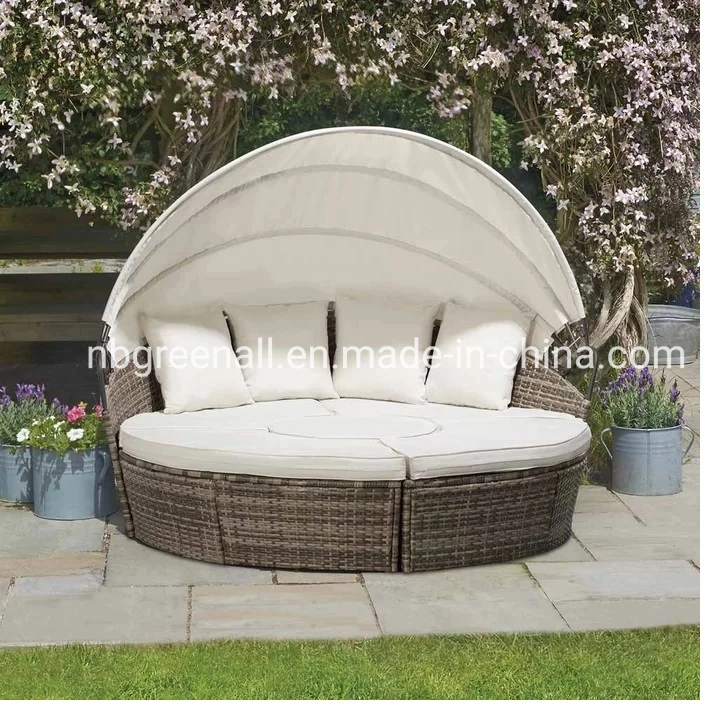 Round Rattan Patio Hotel Swimming Pool Wide Outdoor Garden Daybed with Cushions Furniture