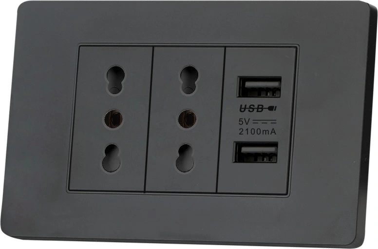 American Standard 3 Pin Sockets Stainless Steel Panels 2 Way Wall Sockets