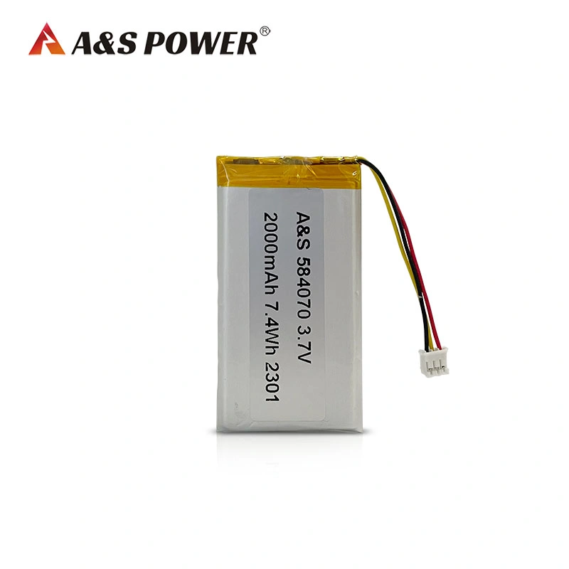China Manufacturer Wholesale Price UL2054/IEC62133/CB/Kc/PSE/CE/Un38.3 Li-Polymer 2000mAh Lipo Battery 584070 3.7V Battery Pack with PCB 3pin Ntc Connector