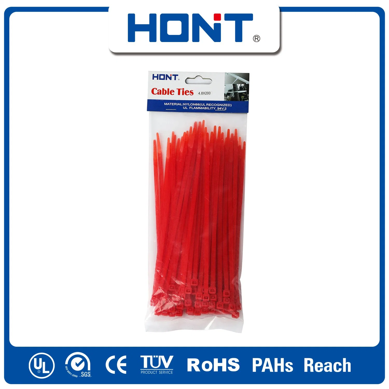 ISO Approved Self-Locking Hont Plastic Bag + Sticker Exporting Carton/Tray Nylon Cable Tie