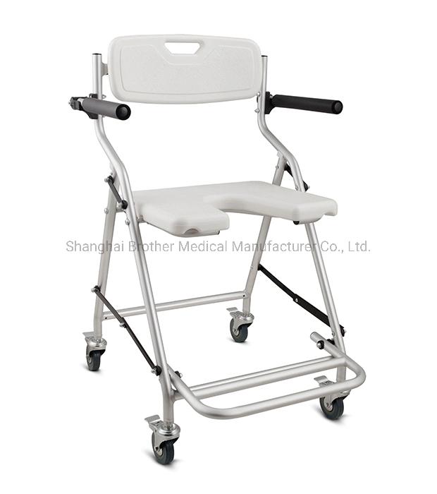 Ducha de aluminio silla con reposabrazos y asiento de plástico