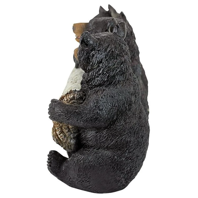 Resin Cute Black Bear Cubs Welcome Sign Statue