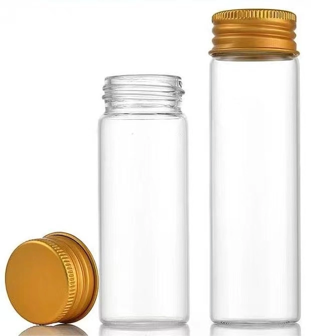 Glass Test Tube with Screw Aluminum Gold Cap