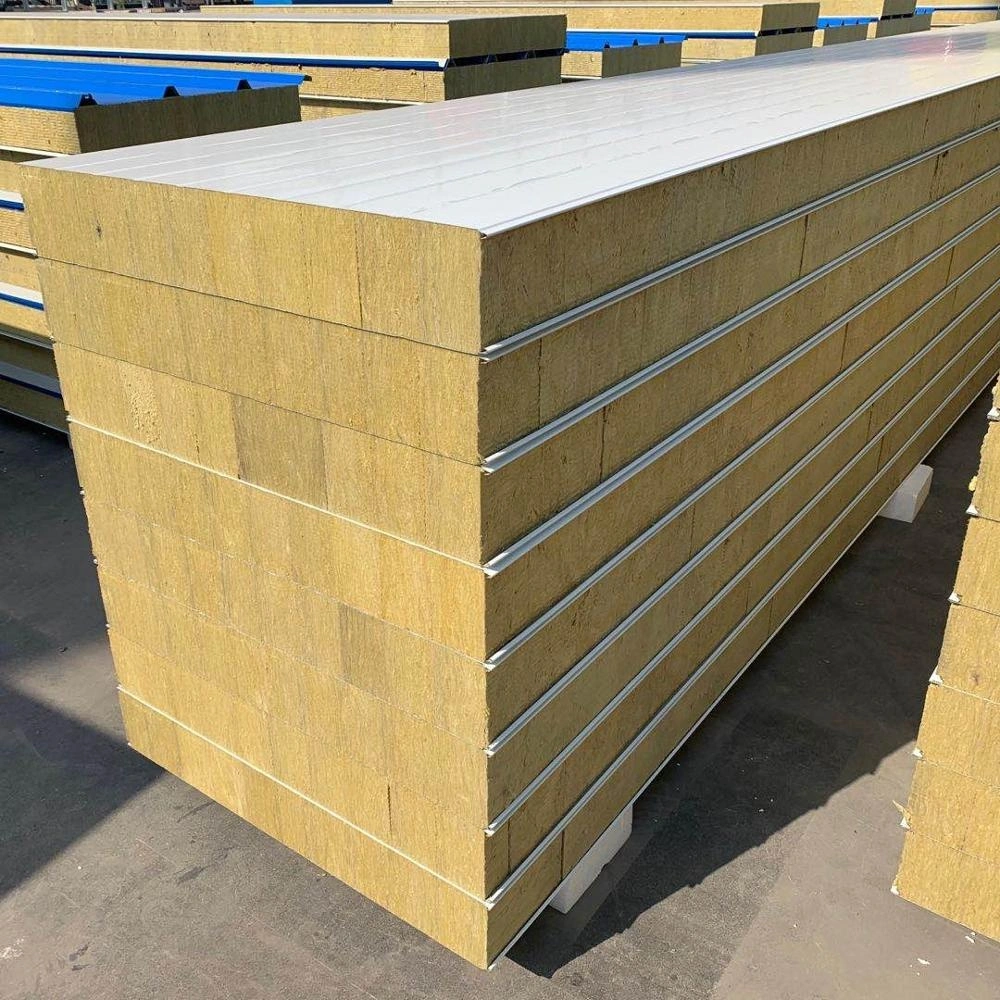 50/75/100/150/200mm Rock Wool Sandwich Wall and Proof Panel for Steel Structure Building/Prefabricated House