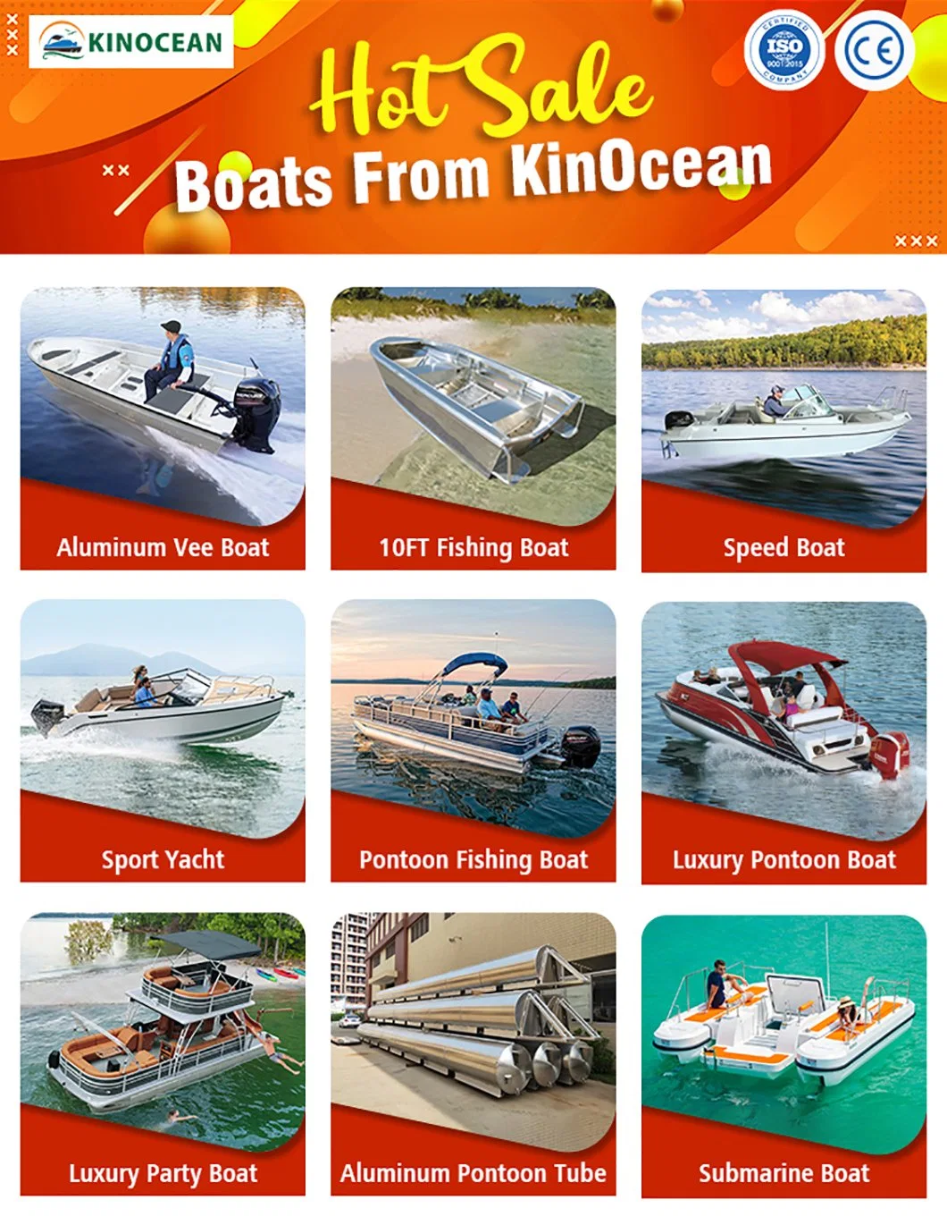 Kinocean 24 Foot Large Competitive Prices Aluminum Luxury Pontoon Boats for Sale