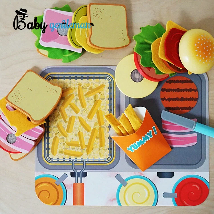 Hot Selling Kids Pretend Play DIY Wooden Fast Food Hamburger Set Toy Z10572D