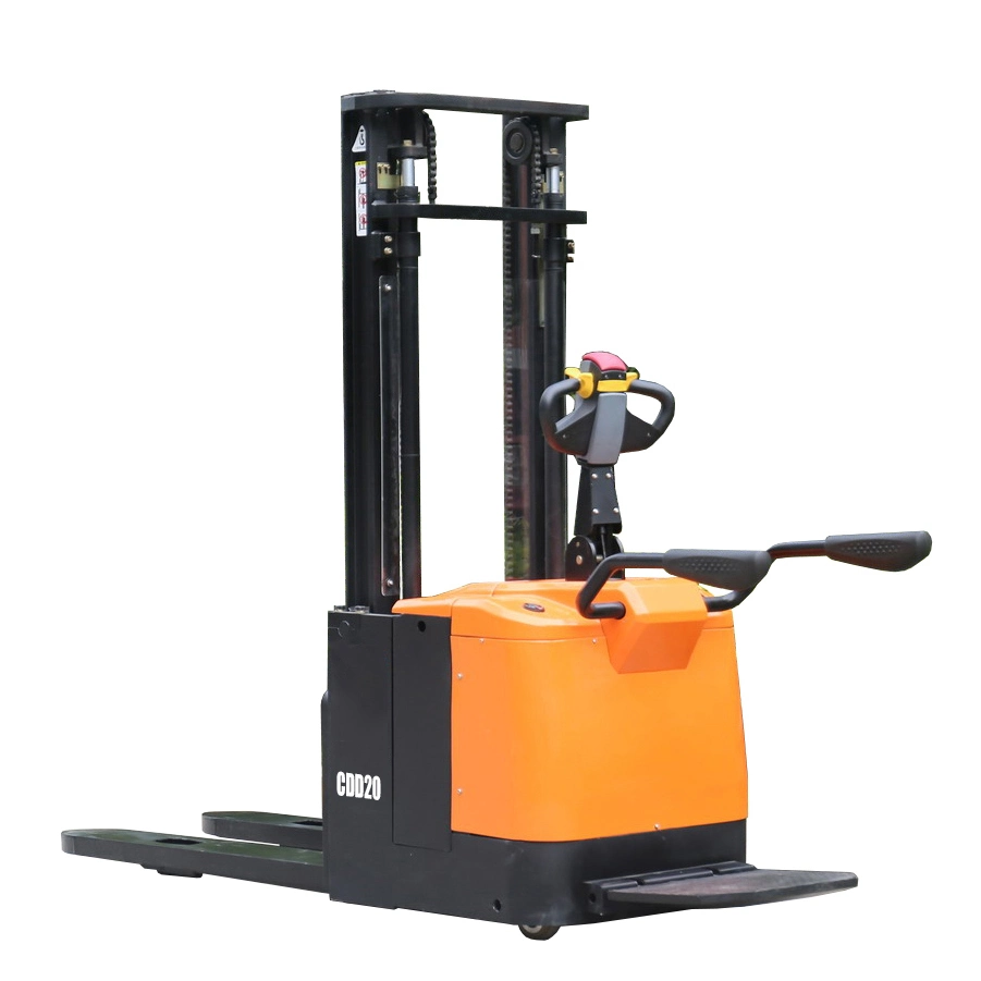 2t 2ton 2000kg Stand on Type Full Electric Power Pallet Stacker Electric Stacker Battery Stacker with Large Capacity Battery