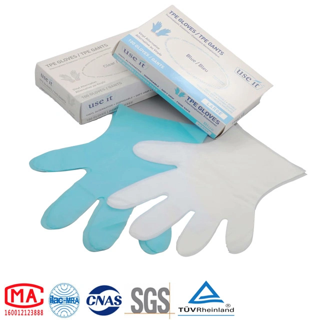 Natural White and Blue TPE Gloves Household Daily Use Food Grade Disposable Water Proof TPE Glove