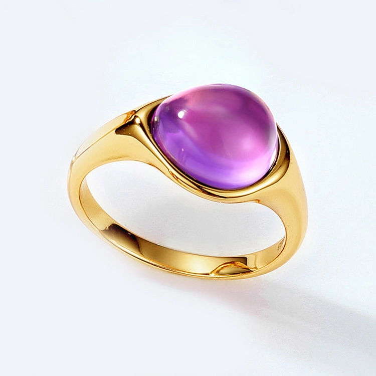 Factory Wholesale/Supplier Jewelry Gold Plated Synthetic Lemon Crystal Amethyst Stone Ring 925 Sterling Silver Women Jewelry