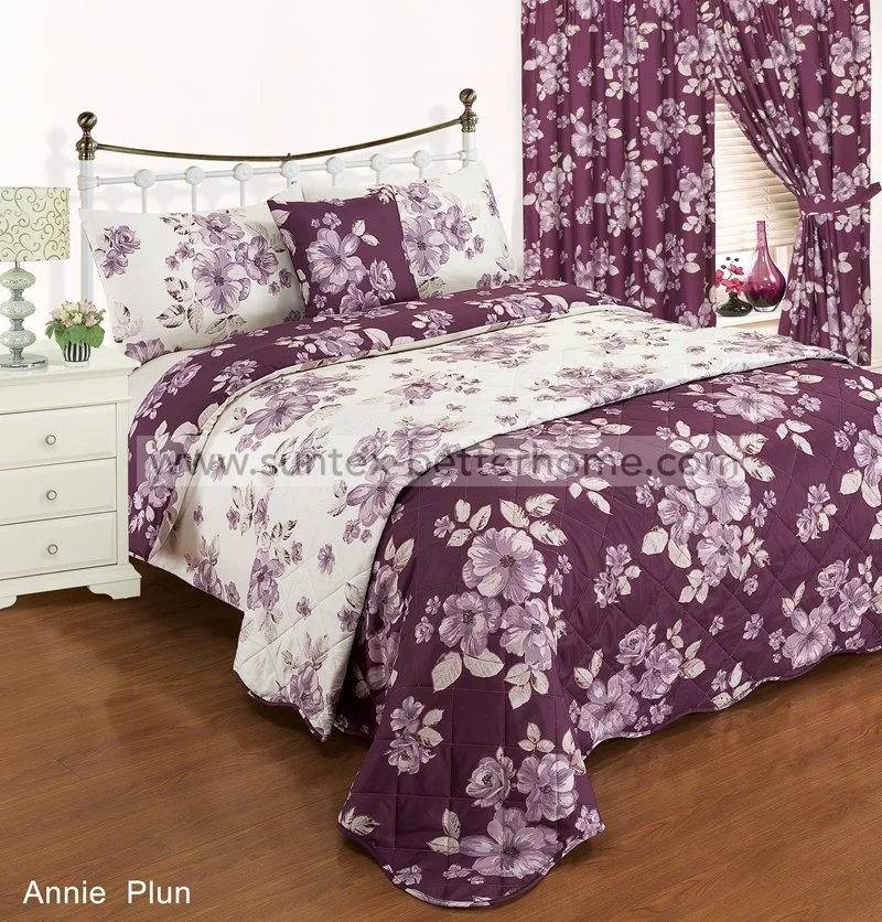 Floral Pattern 7PCS Bedspread Quilt Set with Duvet Cover Pillowshams Curtains