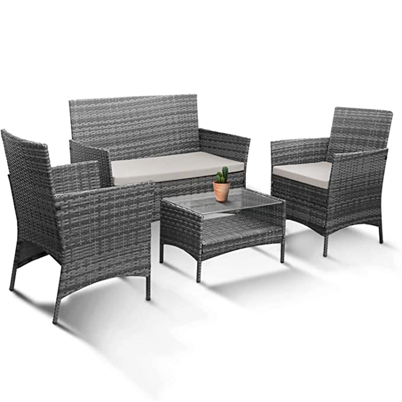 4PC Rattan Garden Furniture Set Outdoor Lounger Chair and Table Bistro Set for Lawn and Patio