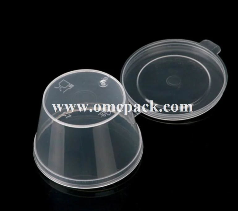 Disposable PP Sauce Cup with Hinged Lid Plastic Container Portion Container