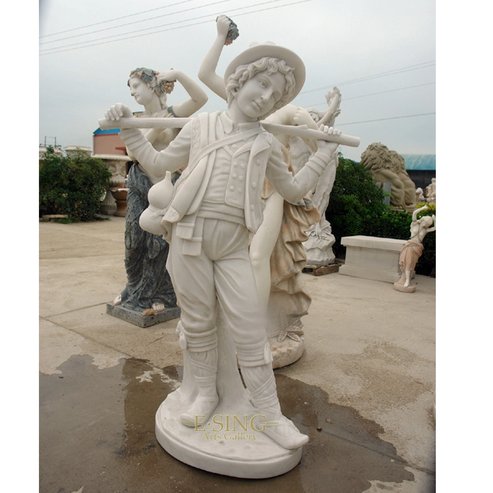 Stone Sculpture in Natural White Marble Angel Girl Statue with Wings