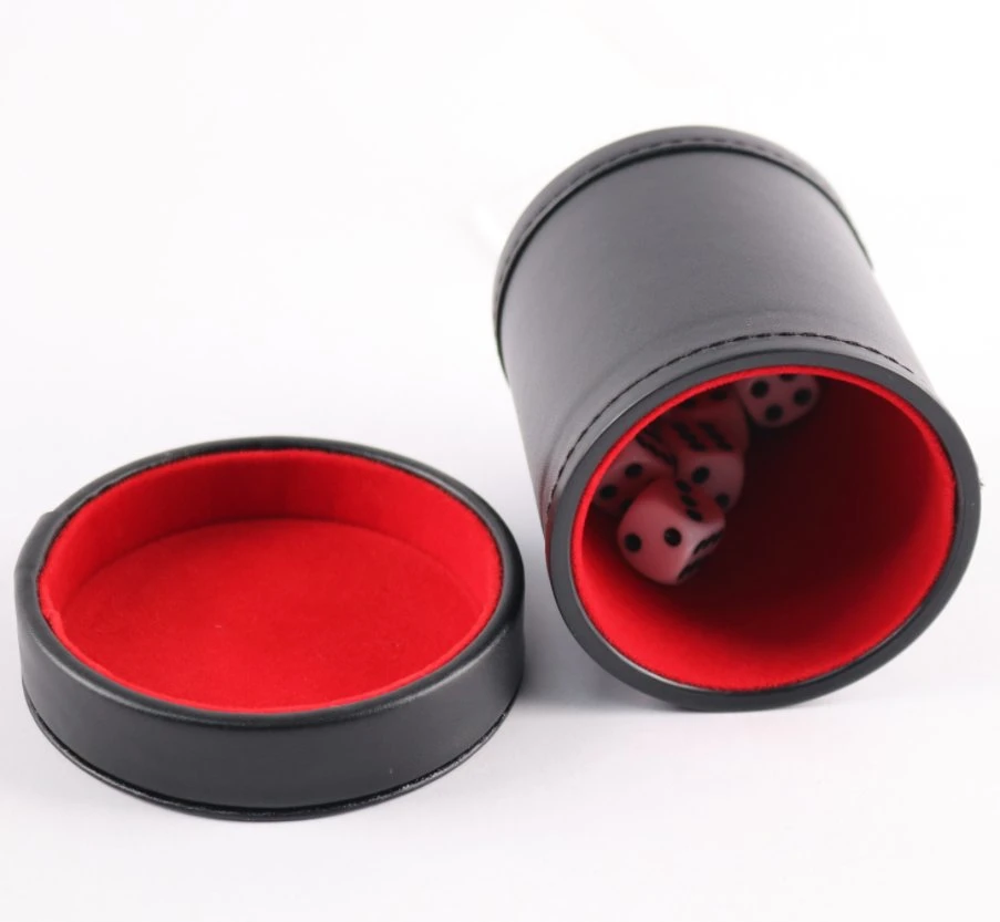 Custom Printing Gambling PU Leather Game Dice Cup with Red Velvet