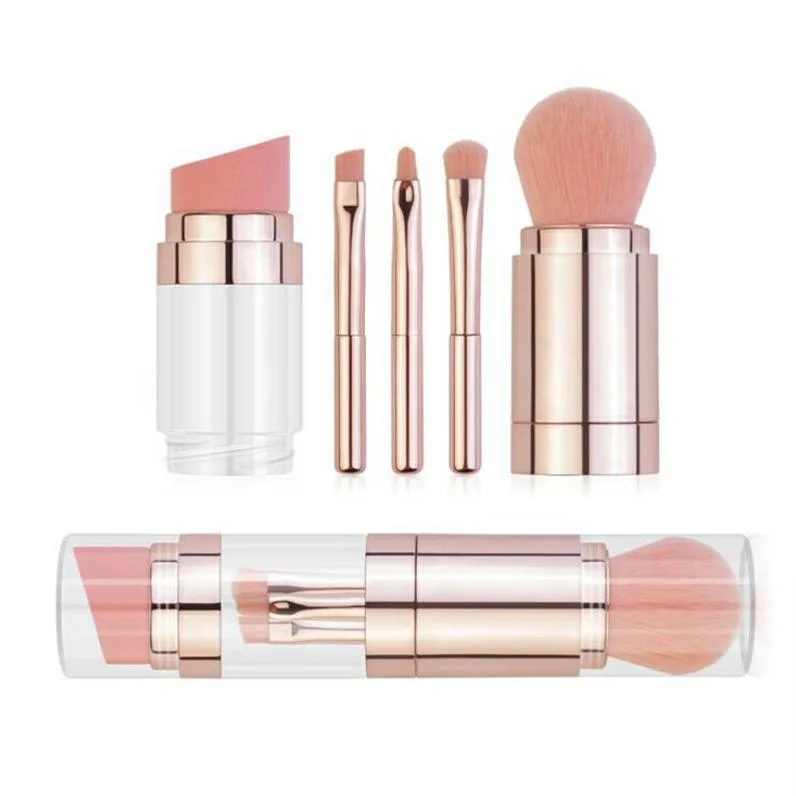 أفضل ميني محترف 5 في 1 فرشاة مكياج إعداد بلوش فرشاة الفرشاة Travel Portable Cosmetic Brush