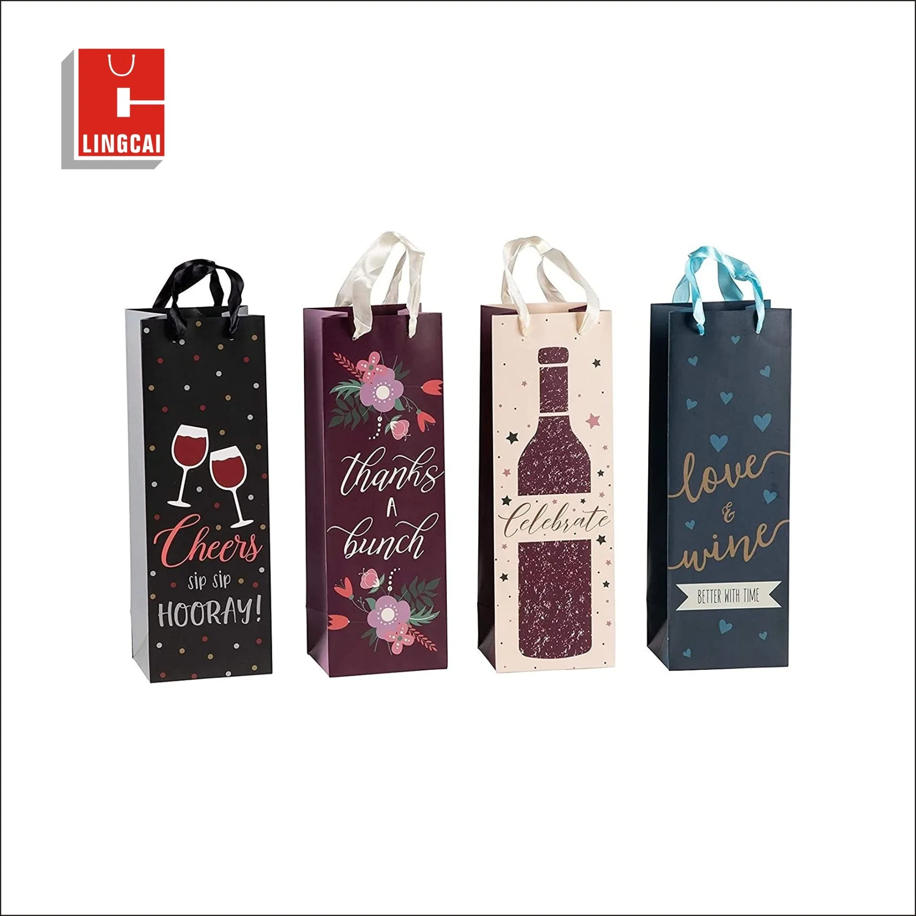 Benutzerdefinierte Logo Single Flasche Wein Geschenk Promotion Papiertasche