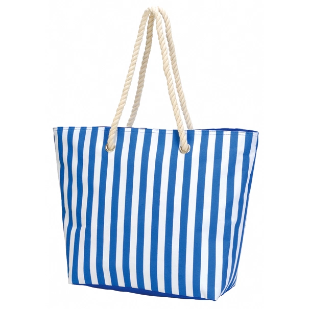 5 Colors Vertical White Stripe Printing Polyester Durable Cotton Handle Zipper Closure Carrying Tote Shopping Bag